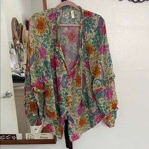 Spell Vibrant Floral Blouse with Pink and Blue Accents